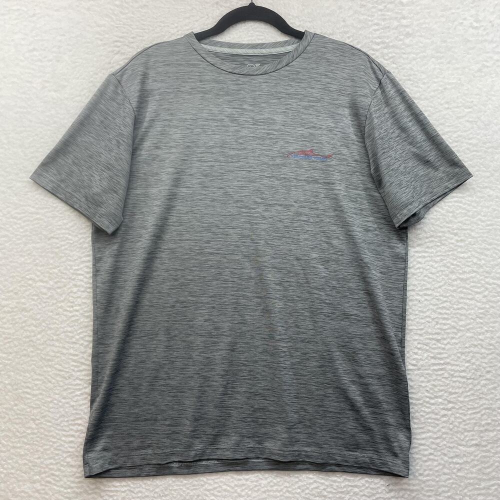 Vineyard Vines Shirt Mens Small Gray Performance Fishing Graphic Logo Tee Fish